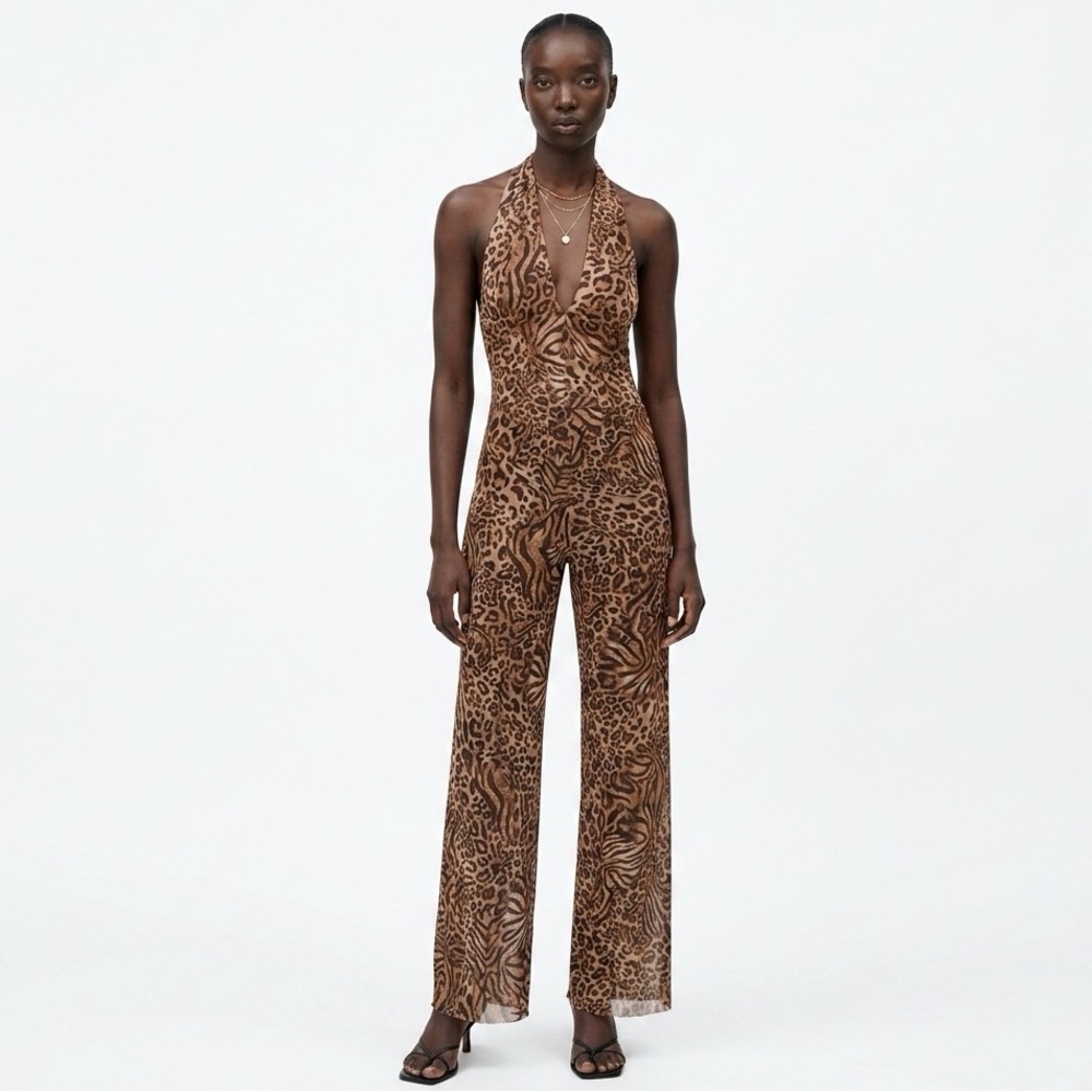 ZARA Animal Print Halter Jumpsuit